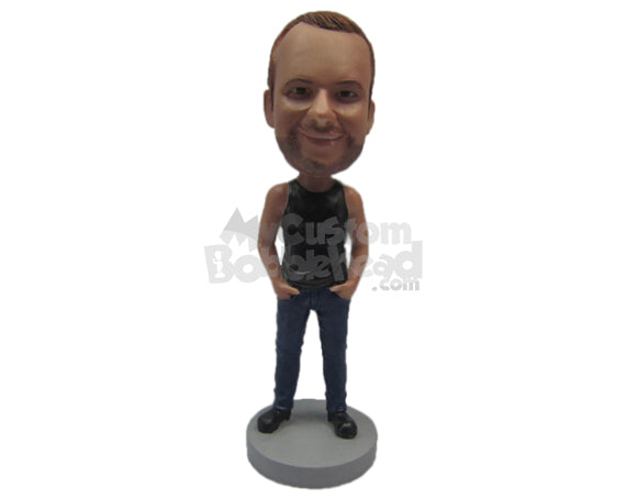 Custom Bobblehead Handsome Man Wearing A Vest And Jeans With Boots - Leisure & Casual Casual Males Personalized Bobblehead & Cake Topper Custom Bobblehead Handsome Man Wearing A Vest And Jeans With Boots - Leisure & Casual Casual Males Personalized Bobblehead & Cake Topper